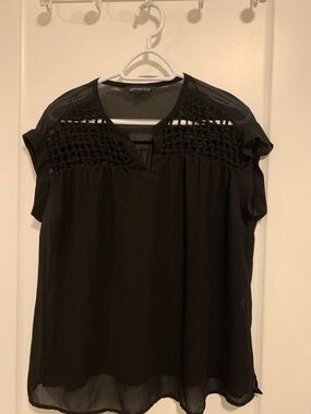 Addition Elle Black Crochet Yoke Top
